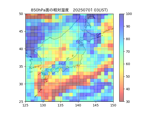 850hPa面の相対湿度