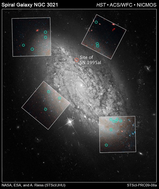 銀河NGC3021の中のセファイド型変光星（[NASA, ESA, and A. Riess (STScI/JHU)]）
