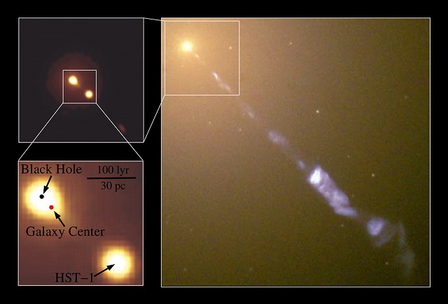Ｍ８７銀河中心の巨大ブラックホールから噴射するジェット[NASA, ESA, D. Batcheldor and E. Perlman (Florida Institute of Technology), the Hubble Heritage Team (STScI/AURA), and J. Biretta, W. Sparks, and F.D. Macchetto (STScI)]