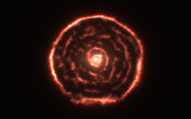 ちょうこくしつ座R星から吹き出す渦まき（[ALMA (ESO/NAOJ/NRAO)]）