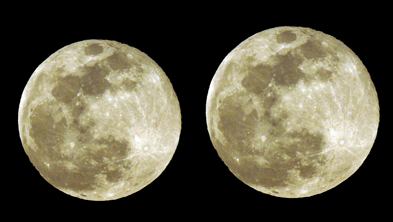 左は通常の満月。右は2013年6月23日の満月（イメージ）。